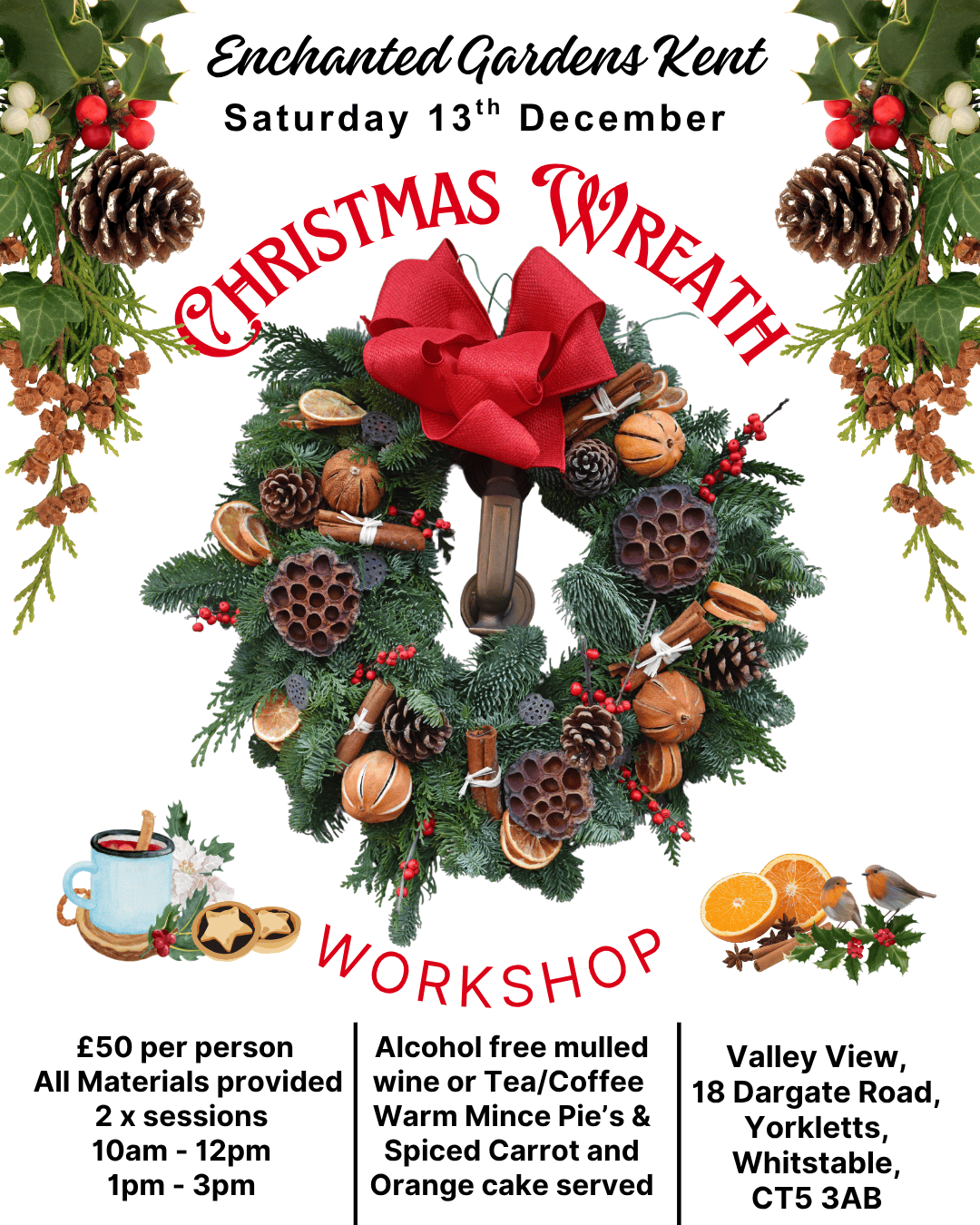 Christmas Wreath Workshop 2025- SATURDAY 13TH DECEMBER MORNING. MAX 8