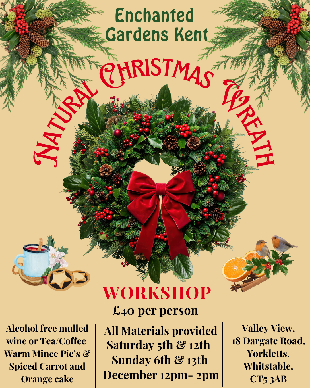 Natural Christmas Wreath Workshop Saturday 12th December